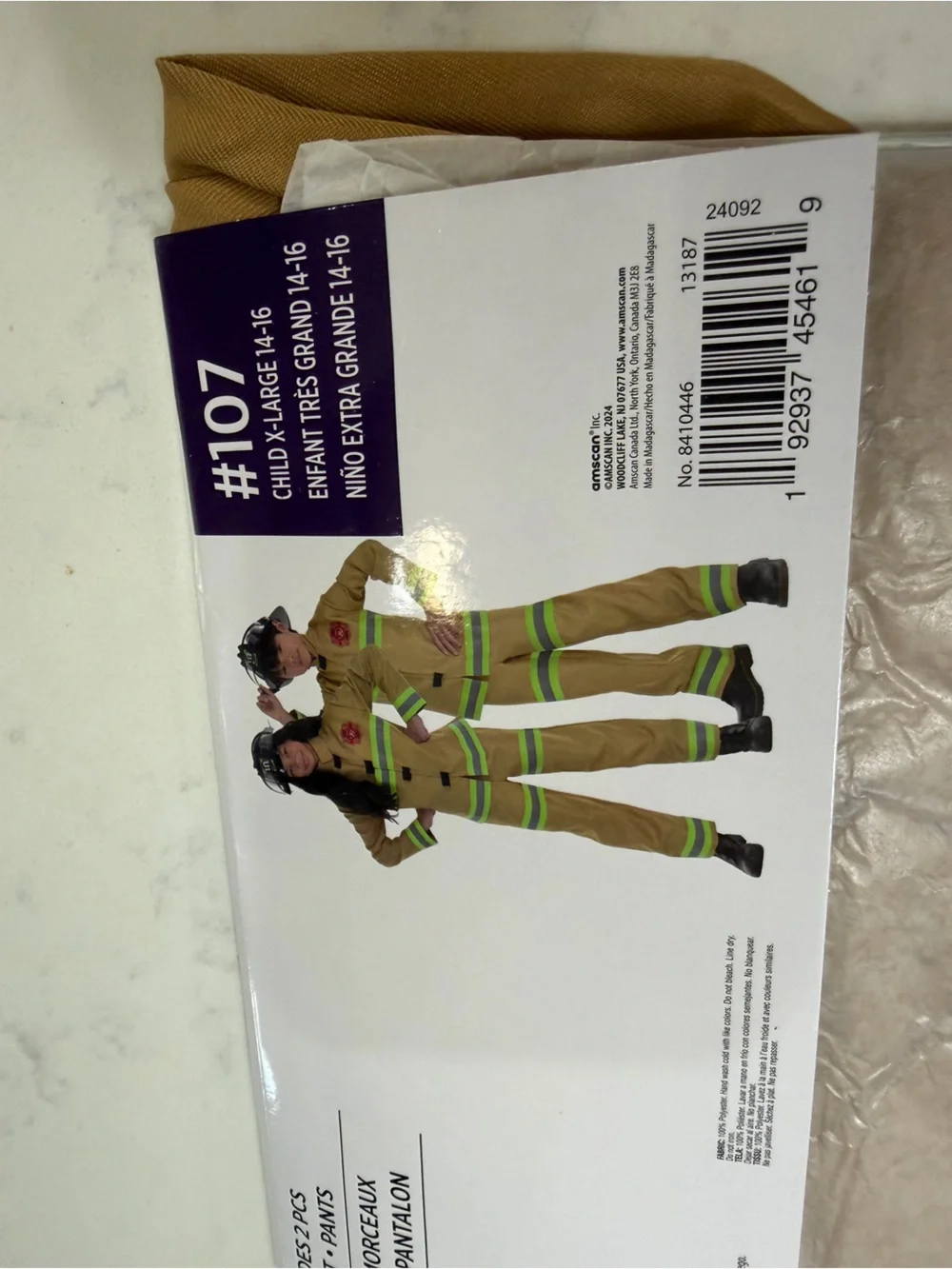 Children's Tan Firefighter Halloween Costume with Lime Reflective Trim